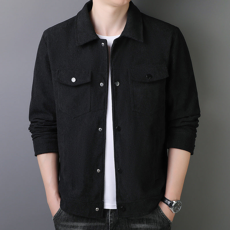 Men's cord jacket in trucker style with snap button placket Chichicherry