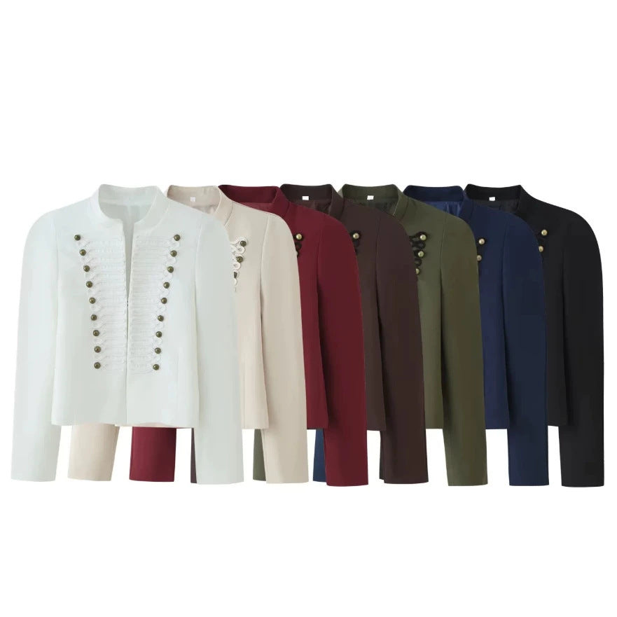 Ladies short jacket in hussar-inspired design with stand-up collar and decorative cords Chichicherry