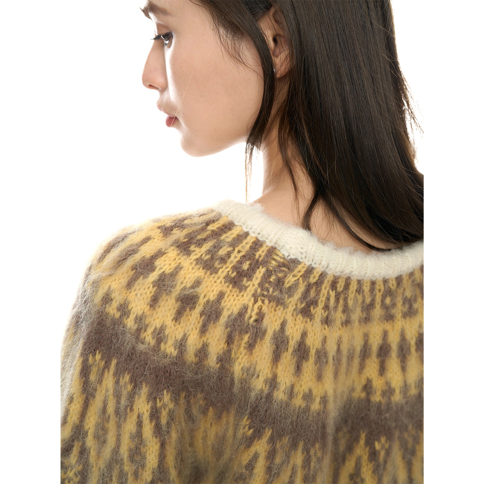 Ladies Round Neck Sweater with Norwegian Jacquard and Mohair Look Chichicherry