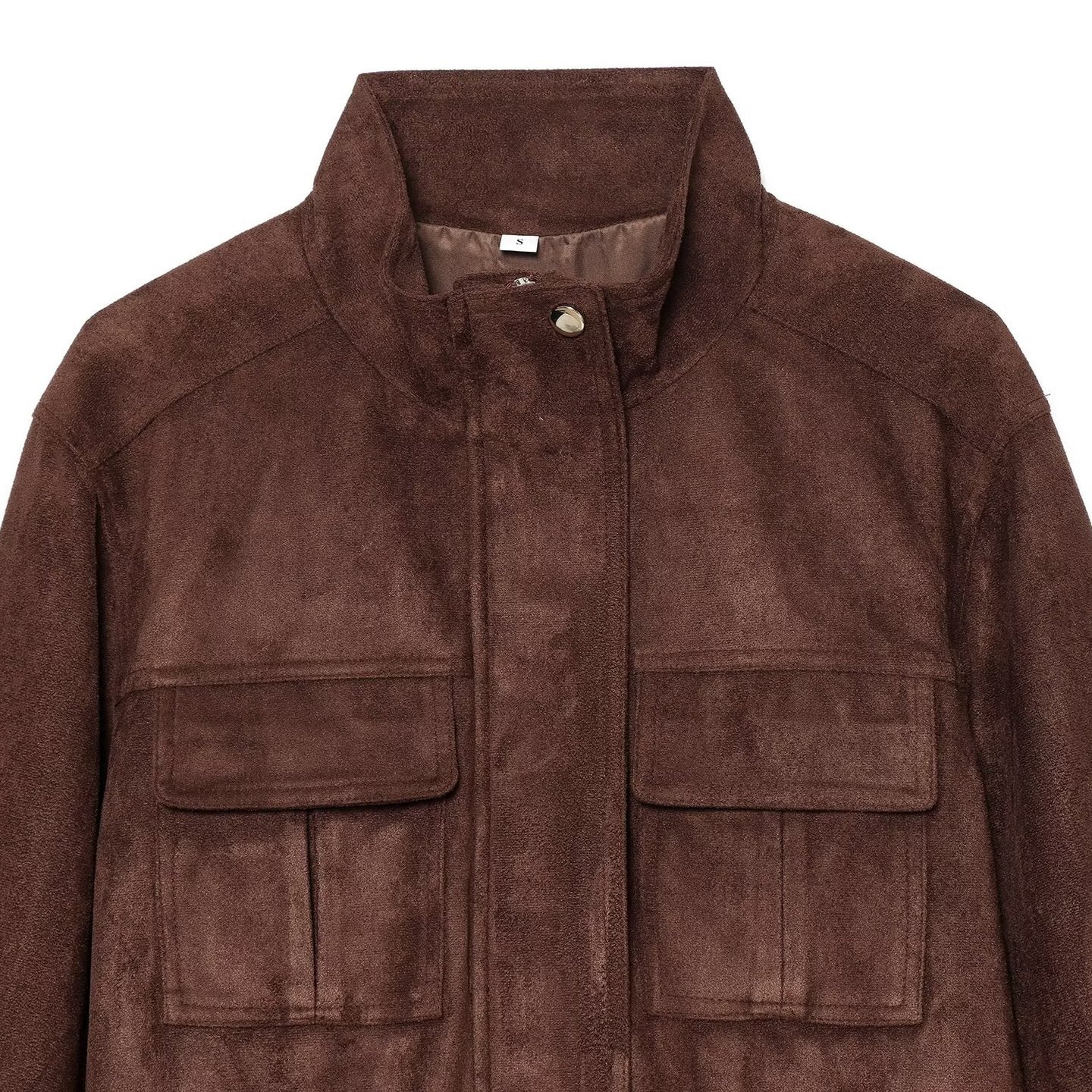 Ladies short jacket in field style made of suede leather look with stand-up collar, chest pockets, and drawstring Chichicherry