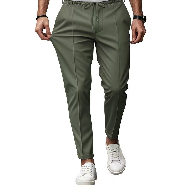 Men's elegant straight-cut chino jogging pants with crease, elastic waistband and drawstring Chichicherry