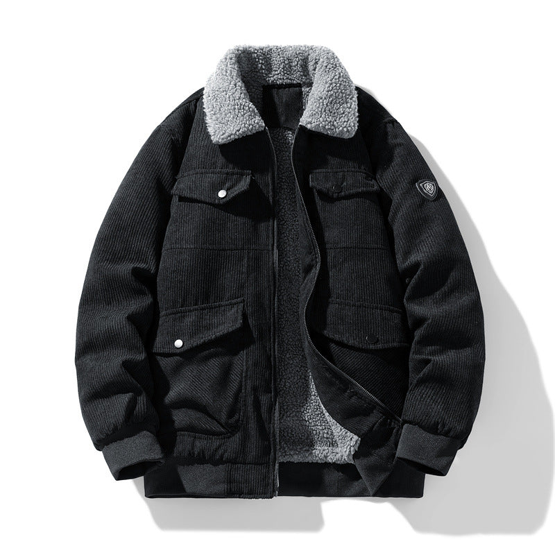 Men's cord field jacket with teddy lining, quilted insulation, and multifunctional pockets Chichicherry