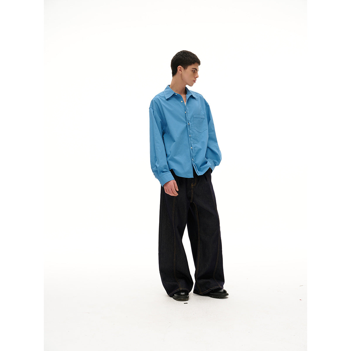 Womens Oversize Shirt Blouse with Chest Pocket and Concealed Button Placket Chichicherry