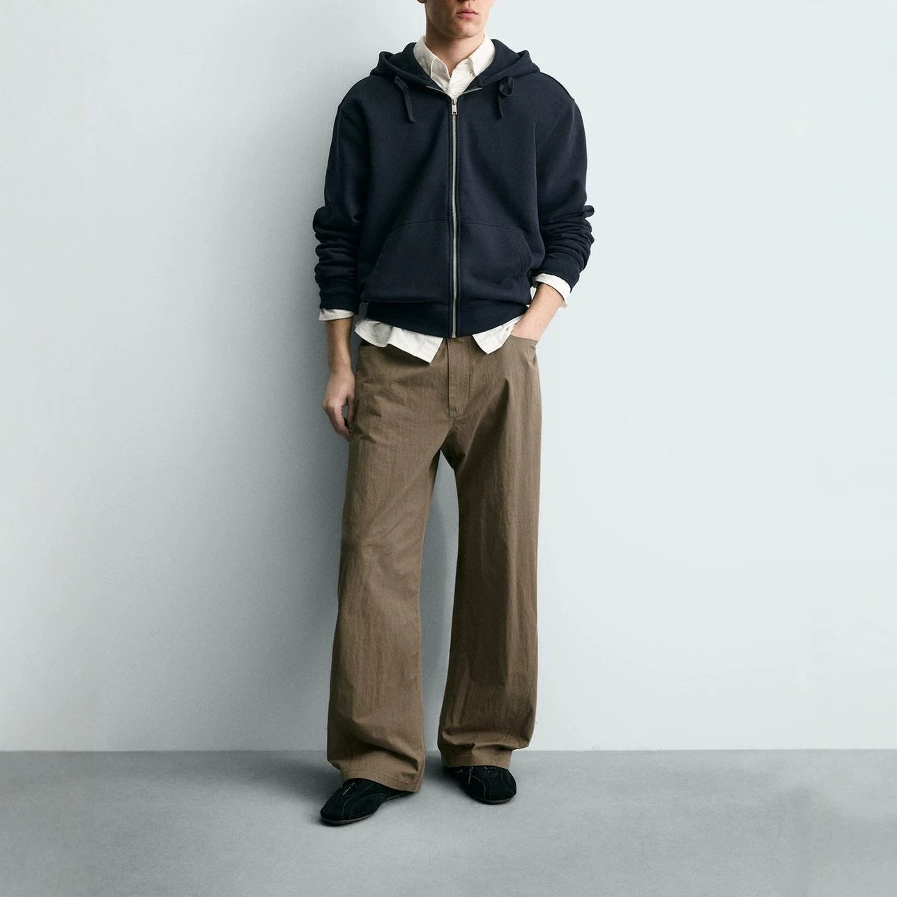 Women’s wide cropped chino pants with high waist and five-pocket design Chichicherry