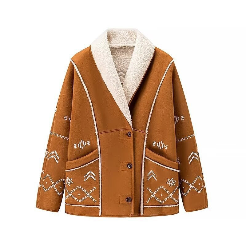Women’s knitted jacket in lambskin look with shawl collar Chichicherry