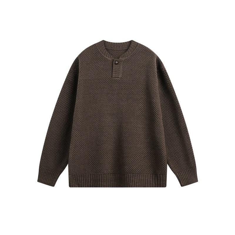 Unisex Structured Knit Sweater with Henley Placket Chichicherry