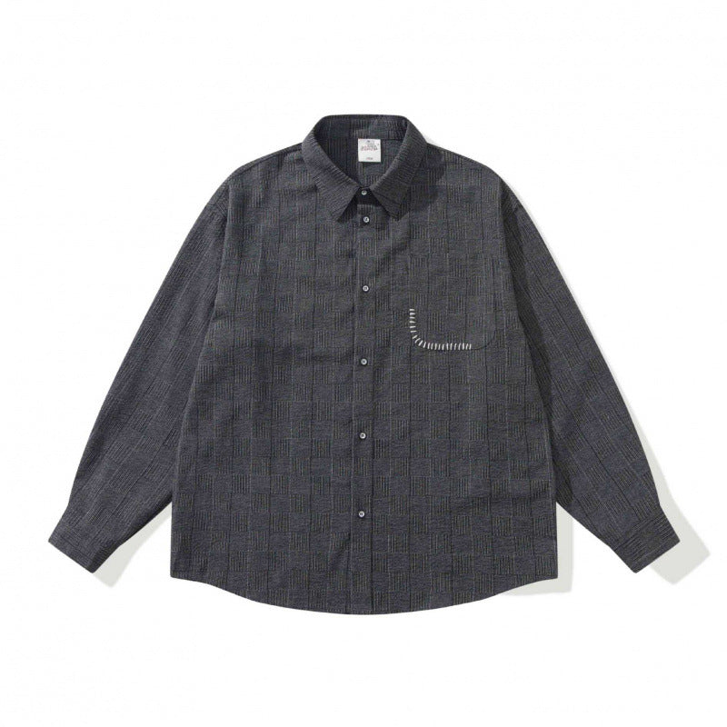 Unisex Oversize shirt made of structured wool blend with check pattern and decorative chest pocket Chichicherry