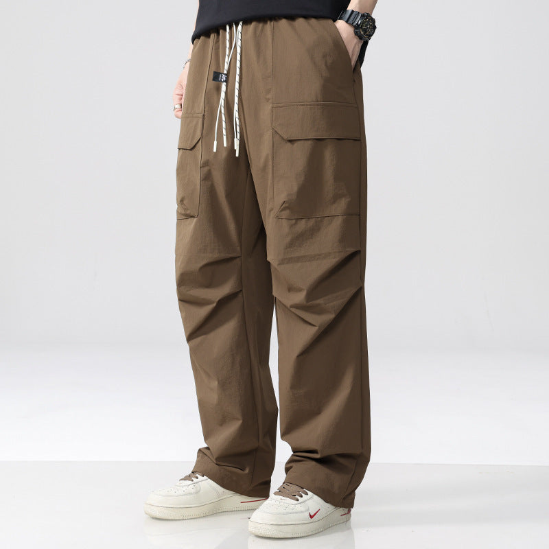 Men's Oversized Cargo Pants made of lightweight functional fabric with drawstring waistband and multiple pockets Chichicherry