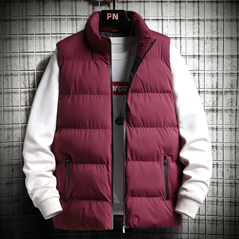 Men's Padded Quilted Vest in Layering Look with High Stand-Up Collar and Zipper Pockets Chichicherry
