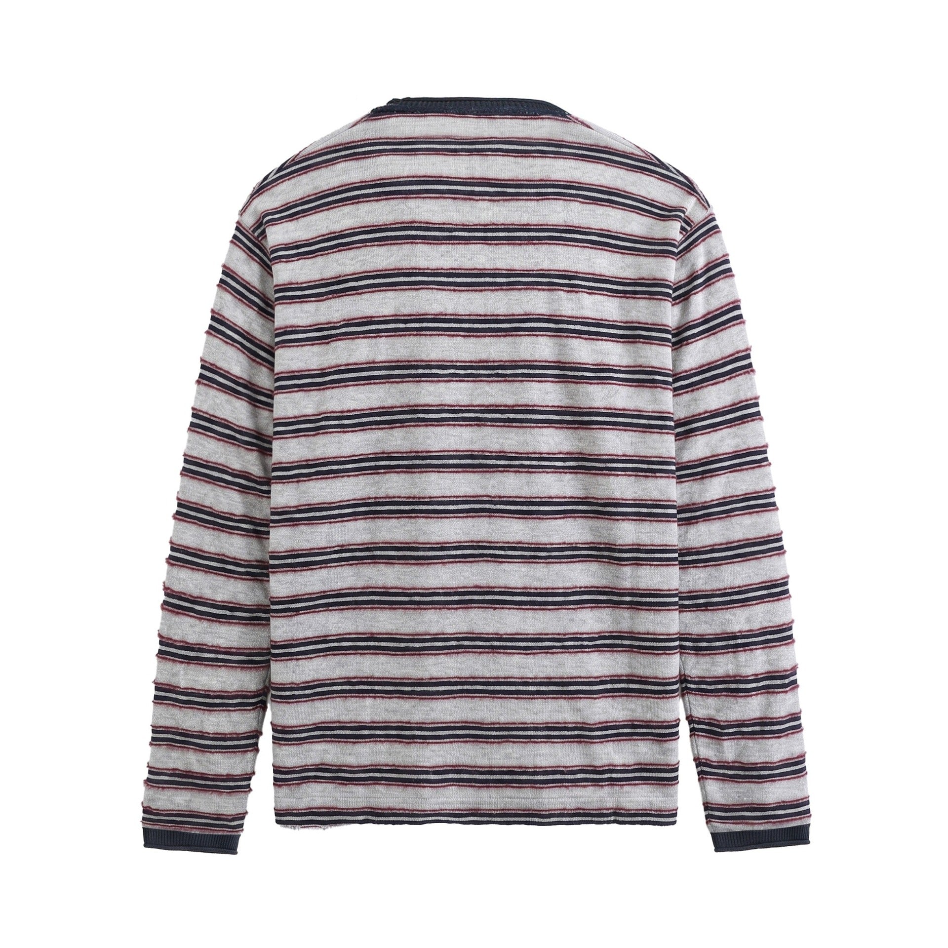 Unisex Long-sleeved fine knit shirt with striped structure and ribbed collar Chichicherry