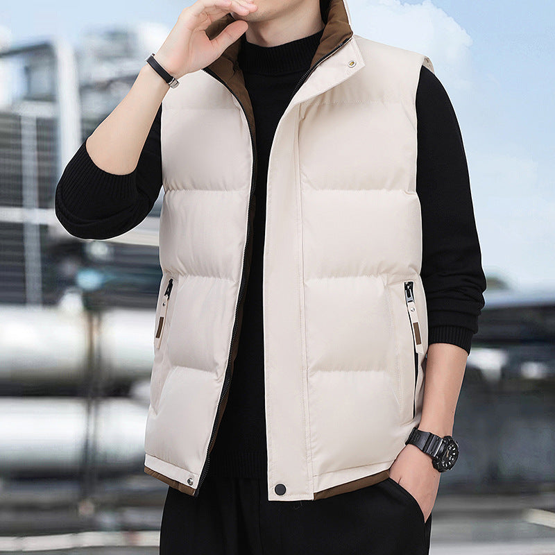 Men's quilted thermal vest with stand-up collar, windproof surface and zip pockets Chichicherry