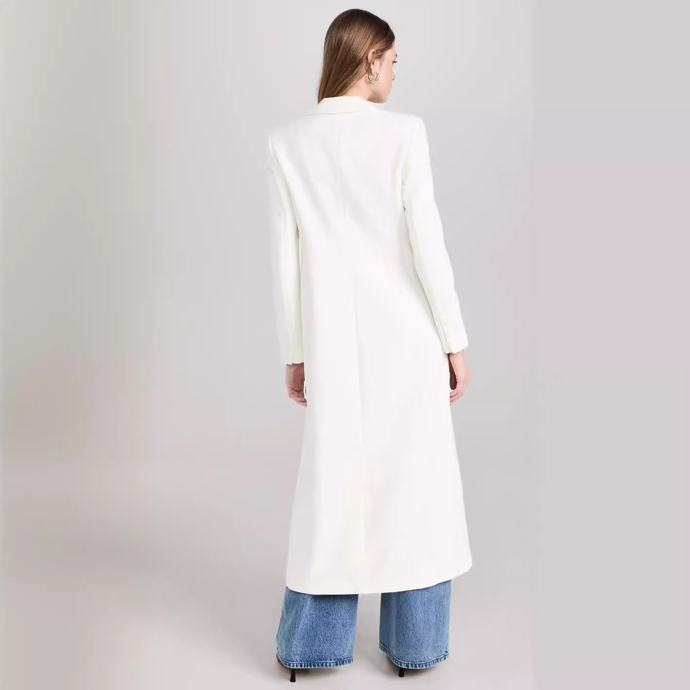 Women's Longline Blazer Coat with Open Front Slit and Slim Silhouette Chichicherry