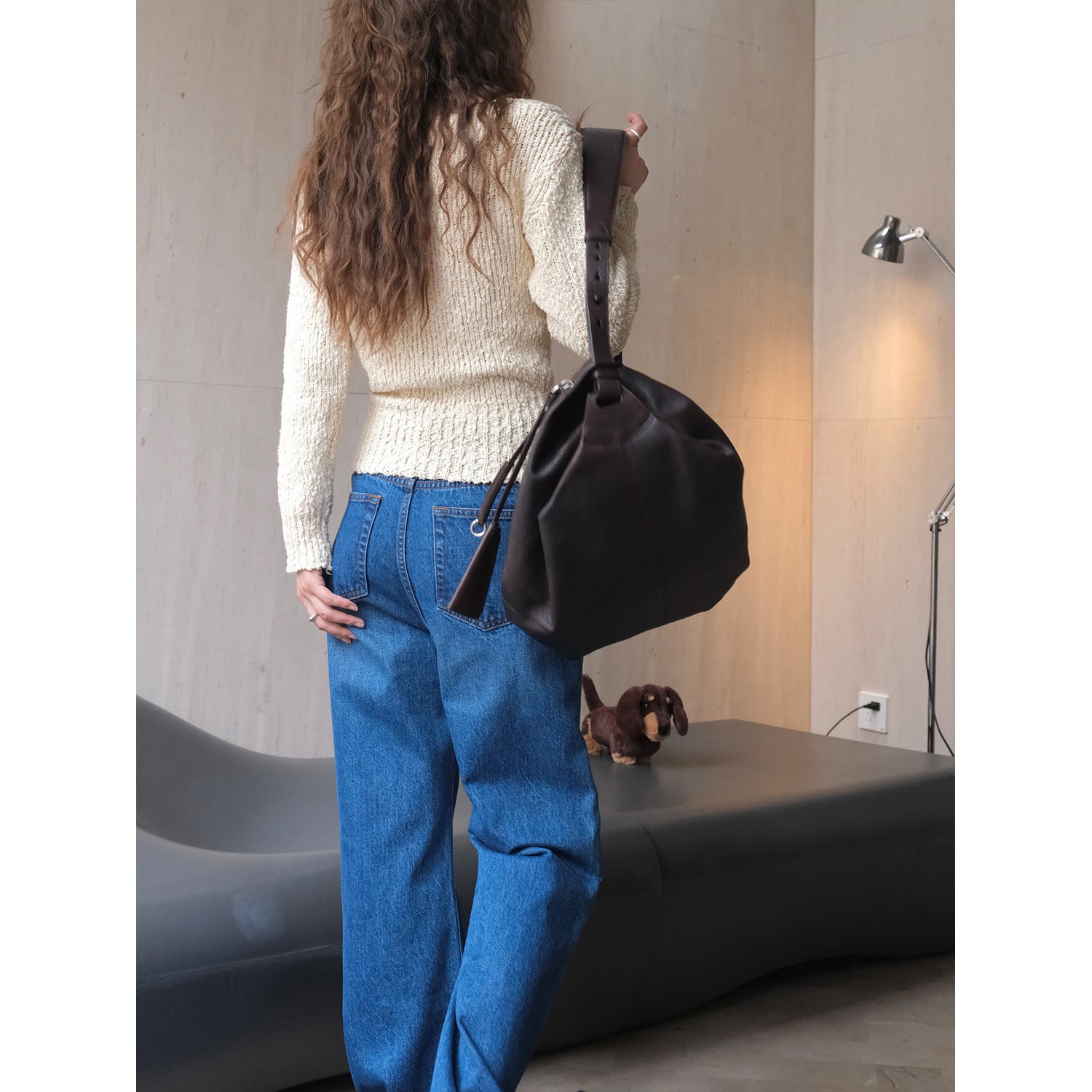 Women's chunky knit sweater with wide bateau neckline and tie belt Chichicherry