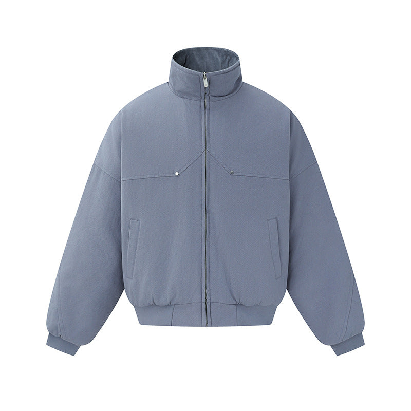 Unisex Boxy-padded Short Jacket with High Collar and Minimalist Seam Design Chichicherry