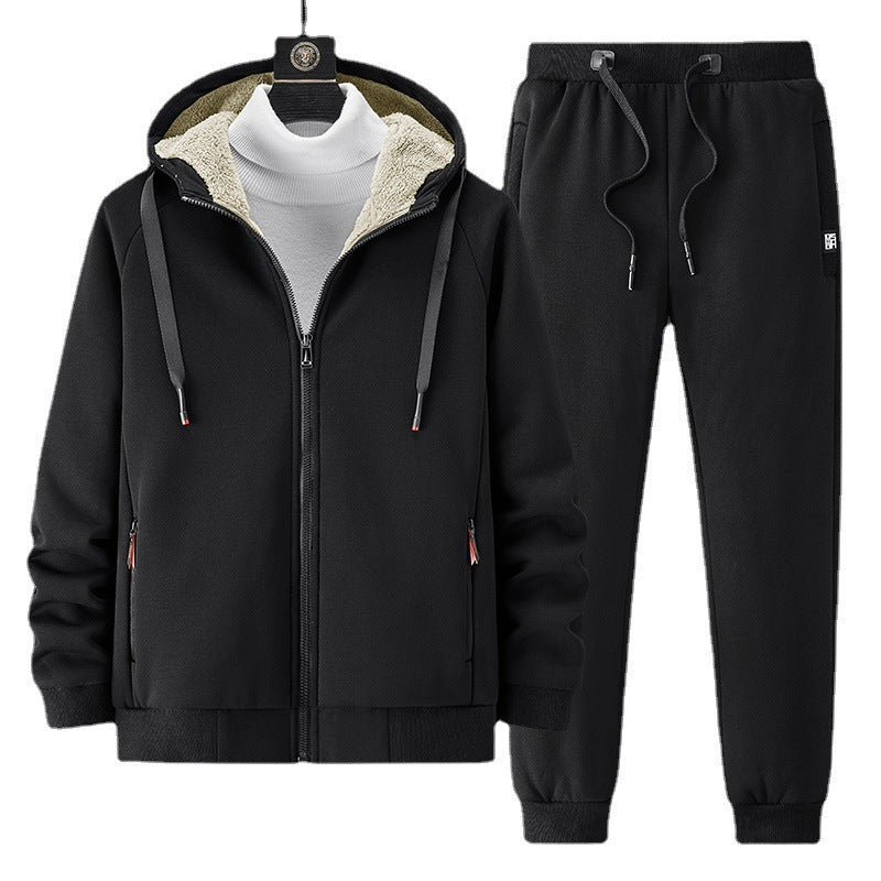 Men's fleece-lined leisure jogging suit set with hoodie and tapered jogging pants Chichicherry