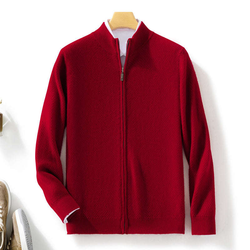 Men's Fine Structured Cardigan with Stand-Up Collar and Full-Length Zipper Chichicherry