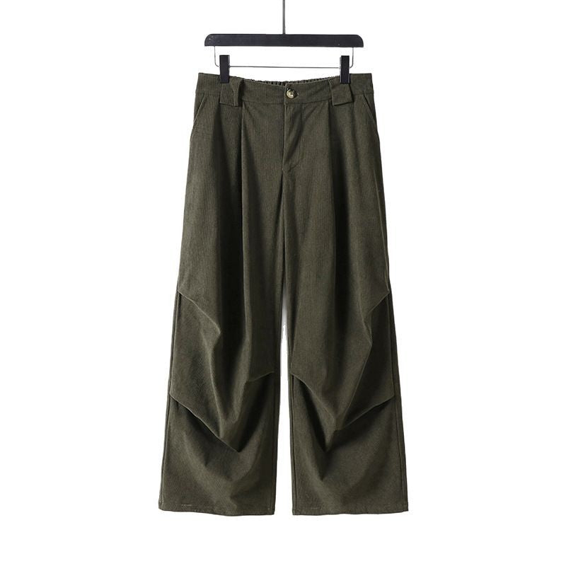 Women's Wide Cord Pants with High Waist, Pleats and Side Pockets Chichicherry