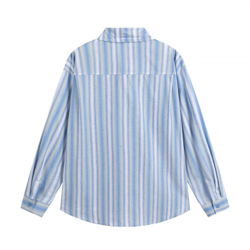 Men's Loose-Fitting Cotton Shirt with Vertical Stripes and Rounded Hem Chichicherry