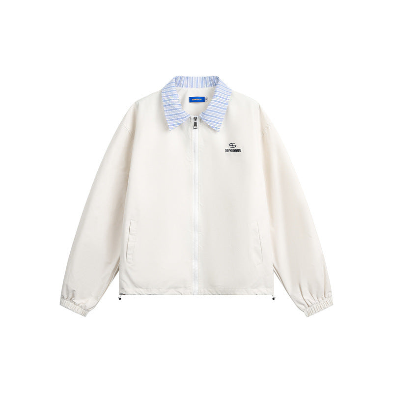 Men's Lightweight Boxy Transitional Jacket with Contrast Collar Elastic Hem Finishes and Concealed Zipper Chichicherry
