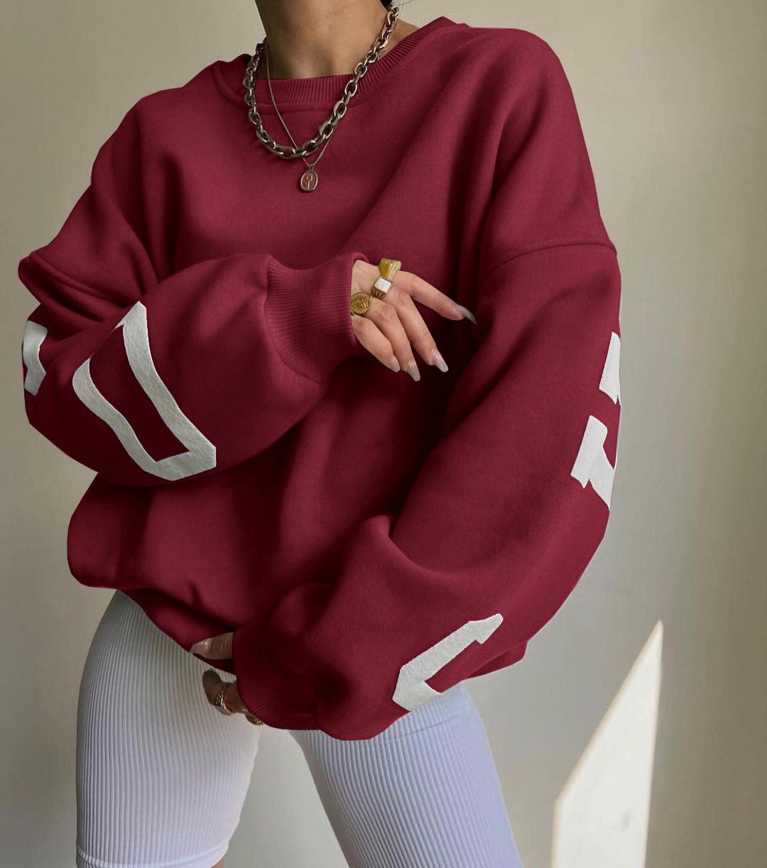 Damen Oversized Sweatshirt mit Blockprint-Ärmeln und weitem Drop-Shoulder-Schnitt Chichicherry