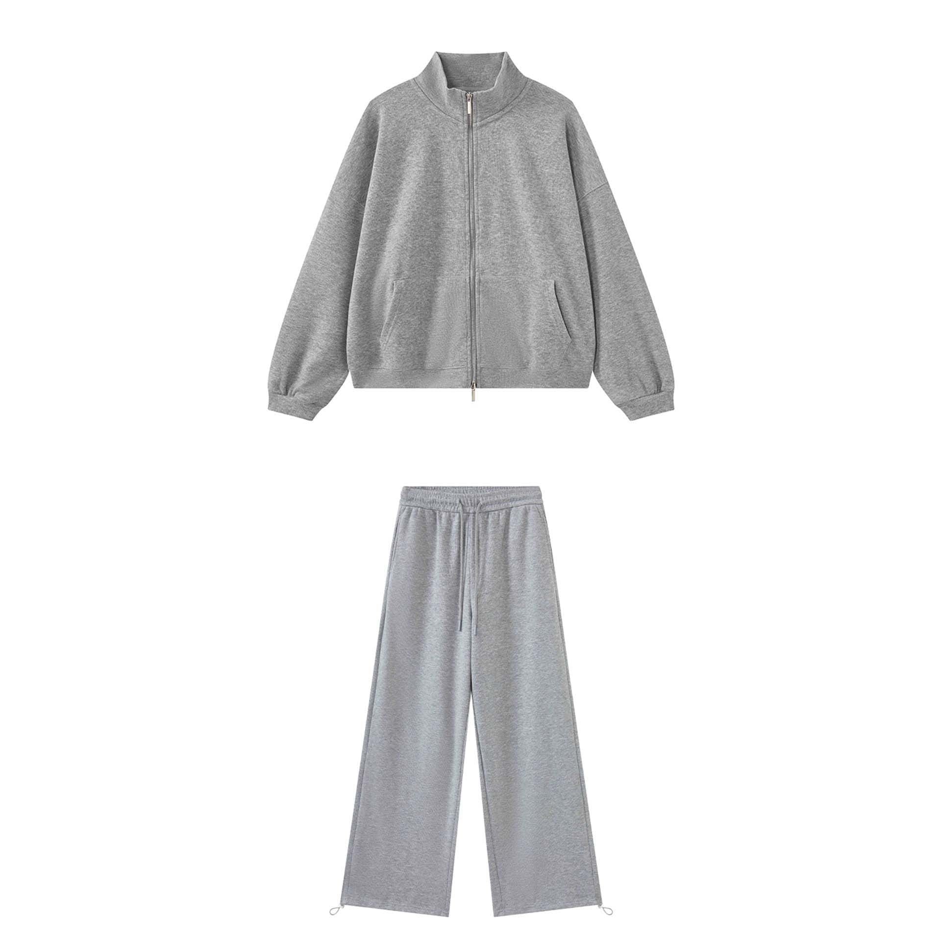Women's zip sweatshirt with stand-up collar and wide jogging pants set Chichicherry
