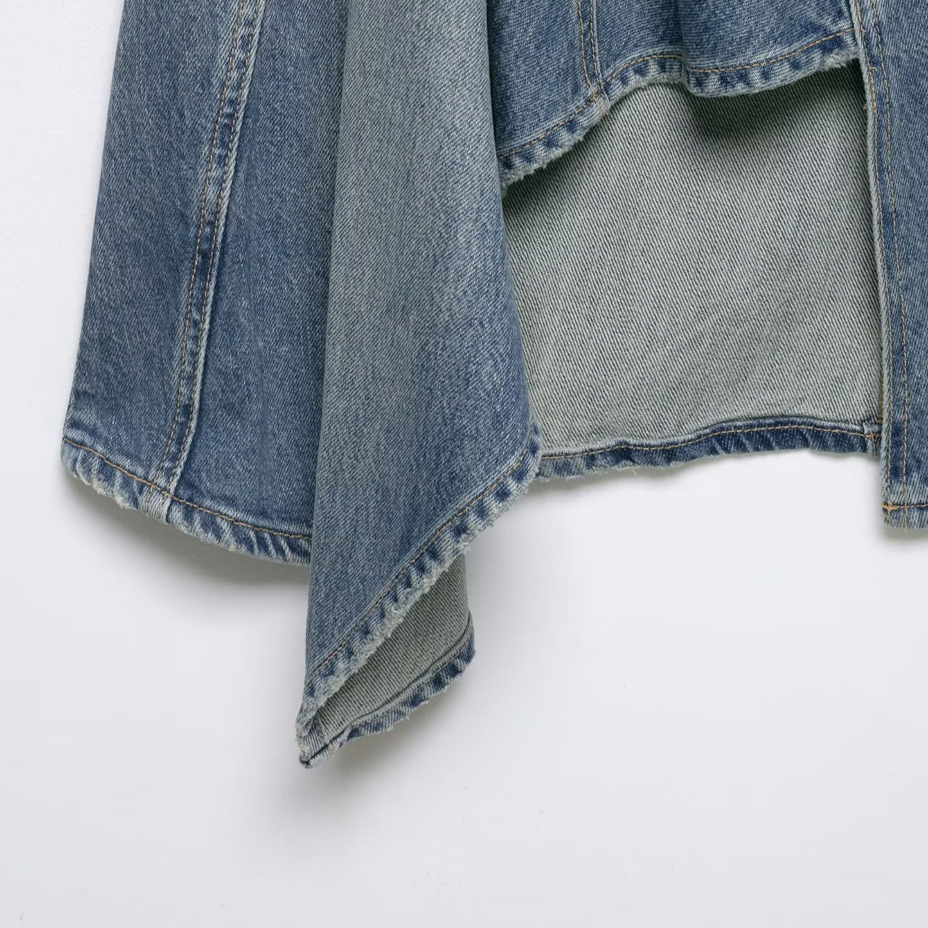 Women's Asymmetrical Denim Wrap Skirt with Inserts and Pockets Chichicherry