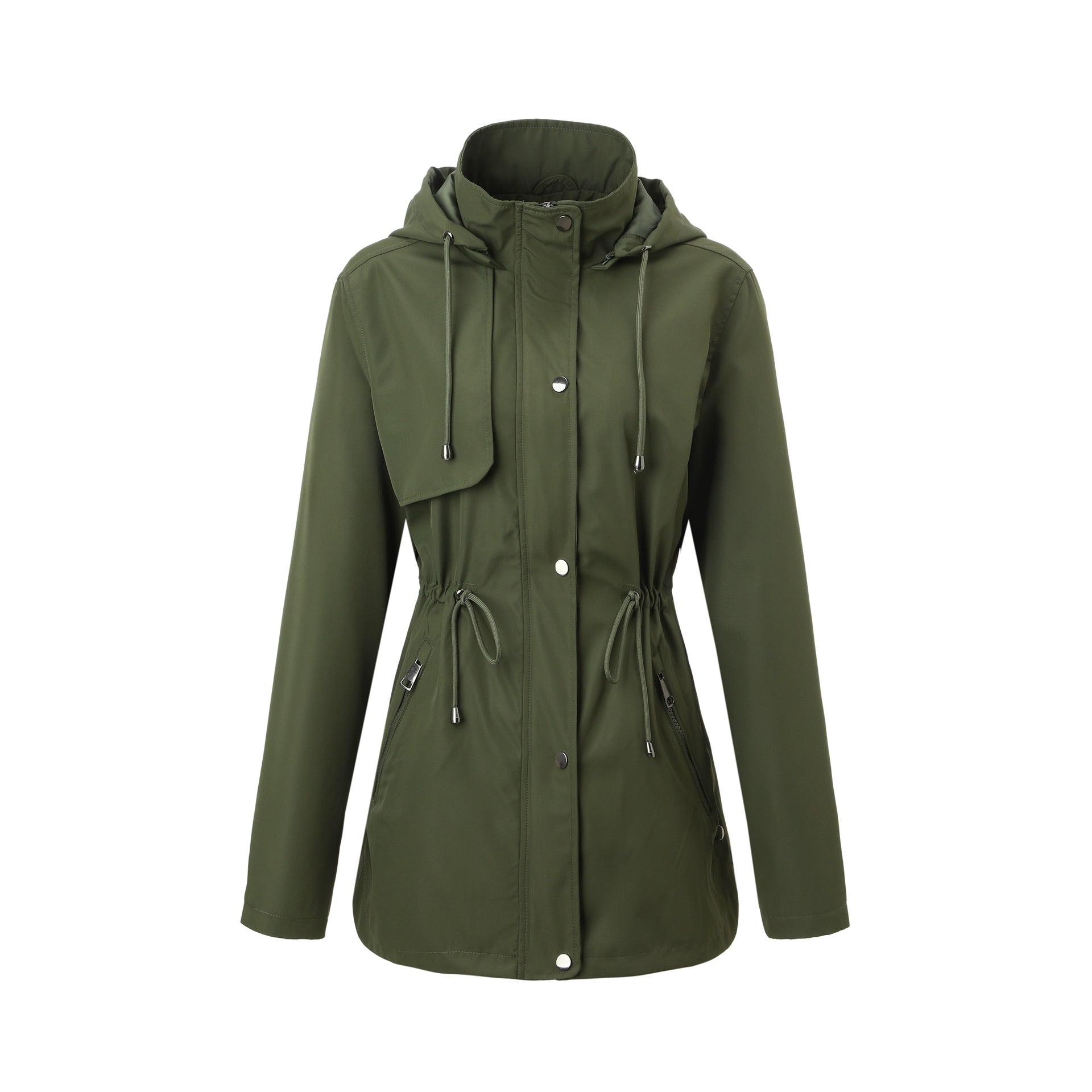 Women Lightweight Rain Parka with Hood and Waist Drawstring Chichicherry