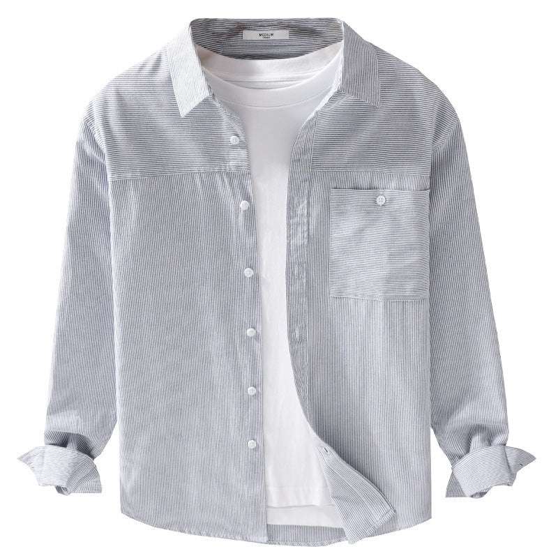 Men's Fine Pinstripe Layering Overshirt made of lightweight Cotton Blend with Patch Chest Pocket Chichicherry