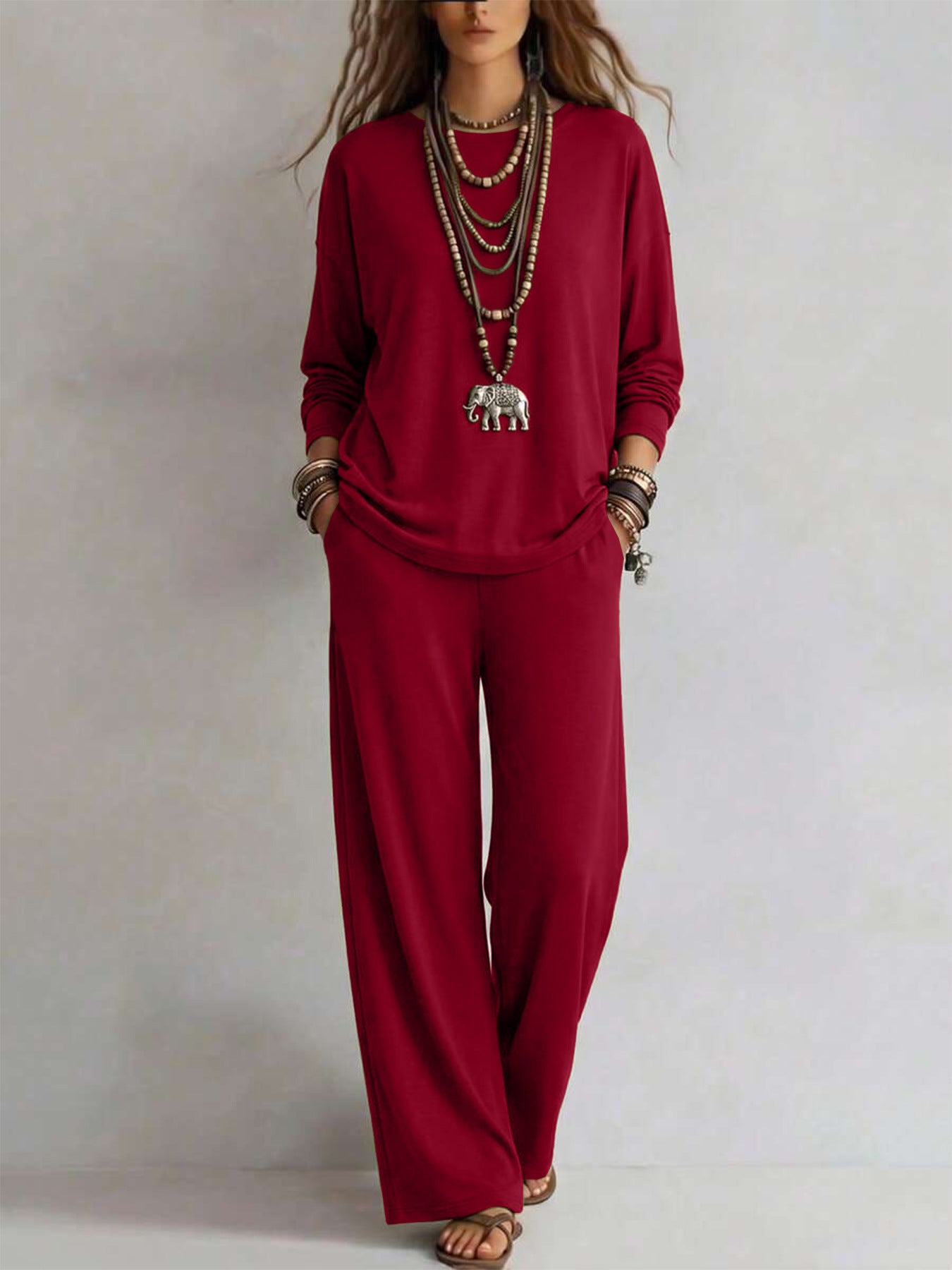 Women's lounge set made of viscose blend with oversized long sleeve and palazzo wide trousers Chichicherry