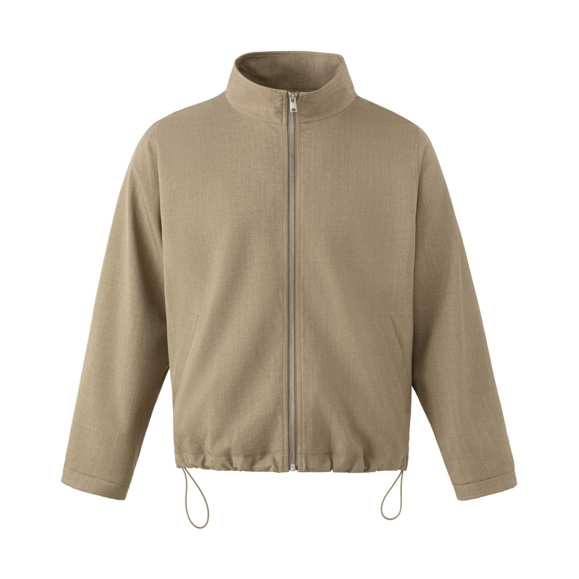 Men's Lightweight Cotton Blend Utility Jacket with Stand-Up Collar and Drawstring Chichicherry
