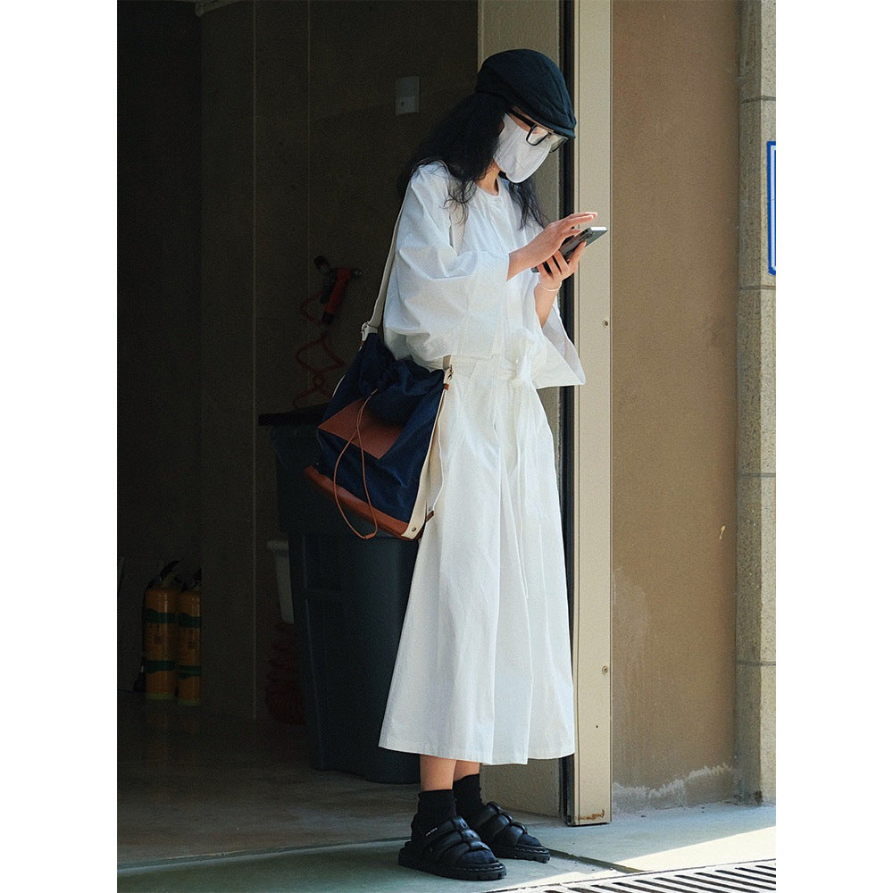 Women's Long Wrap Dress made of Cotton Blend with Wide Kimono Sleeve Chichicherry
