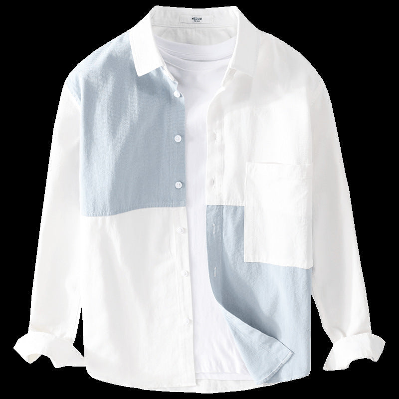 Men's shirt in color block look made of lightweight cotton blend with Kent collar Chichicherry