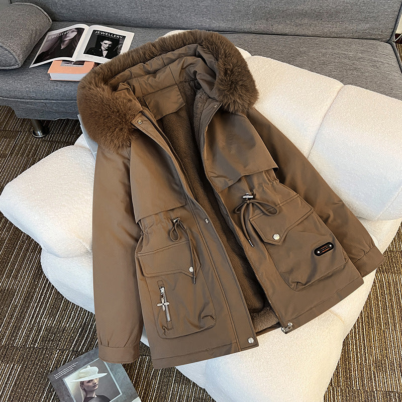 Women's nan padded parka with detachable faux fur hood, tailored drawstring, and soft teddy lining Chichicherry