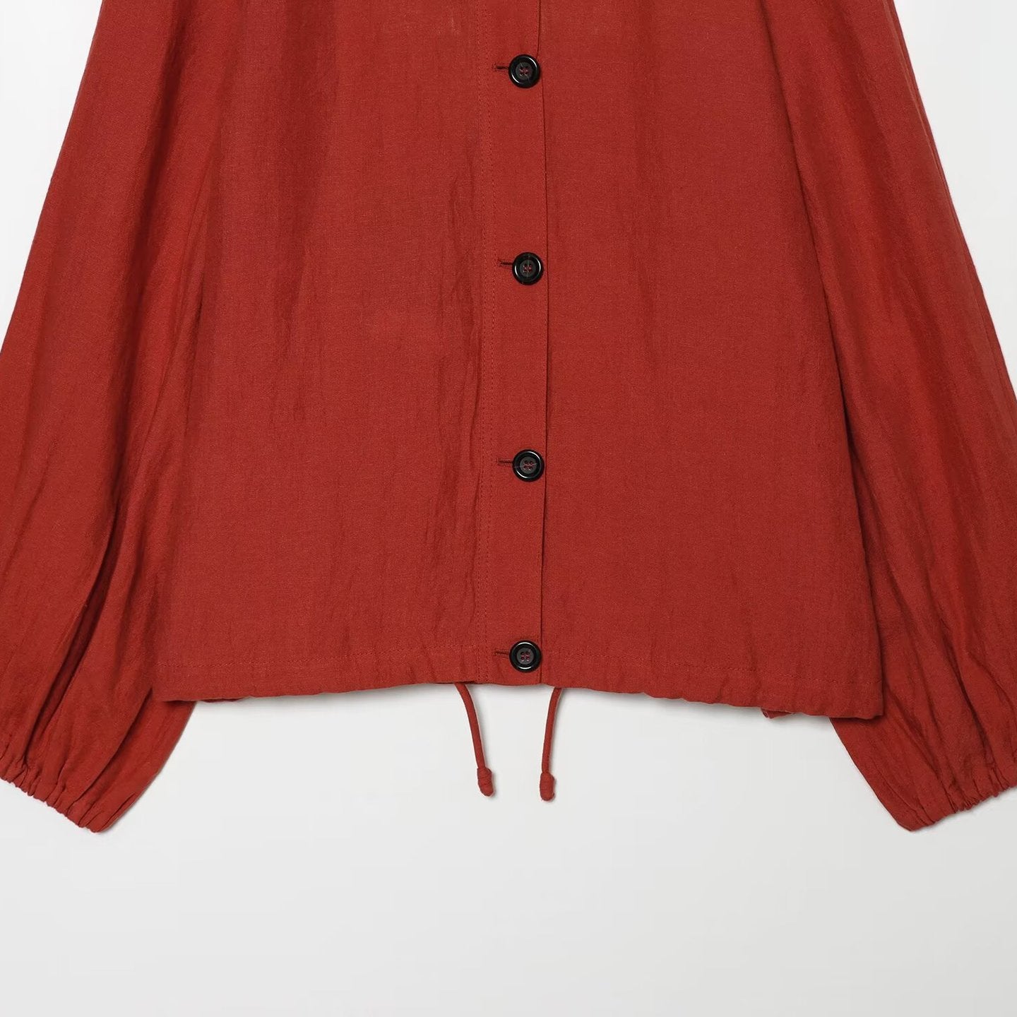 Ladies short jacket with high stand-up collar, continuous button placket and drawstring Chichicherry