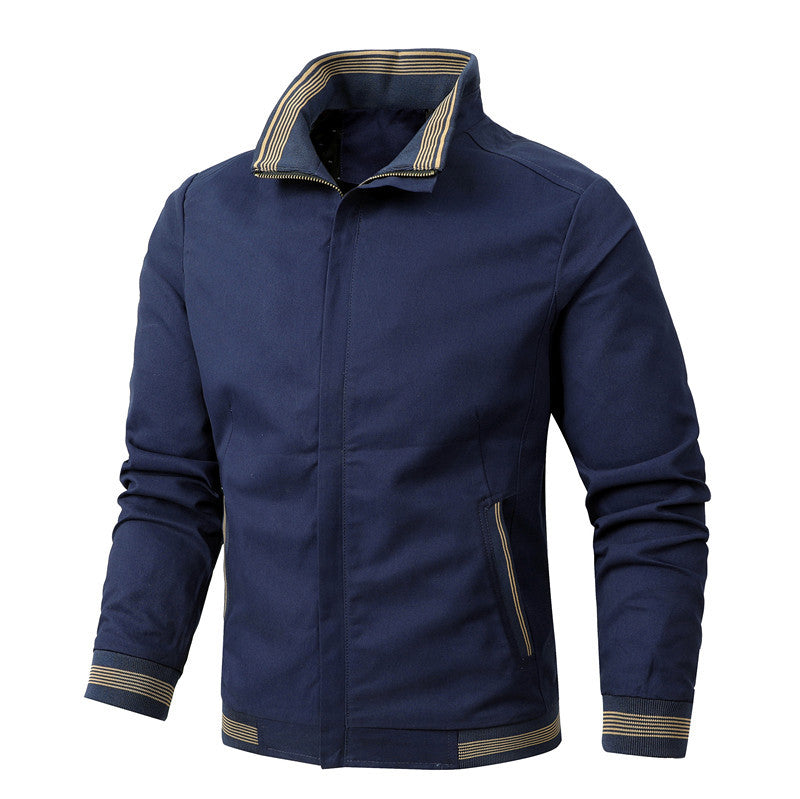 Men's Lightweight Bomber Jacket with Stand-Up Collar, Ribbed Cuffs, and Zipper Chichicherry