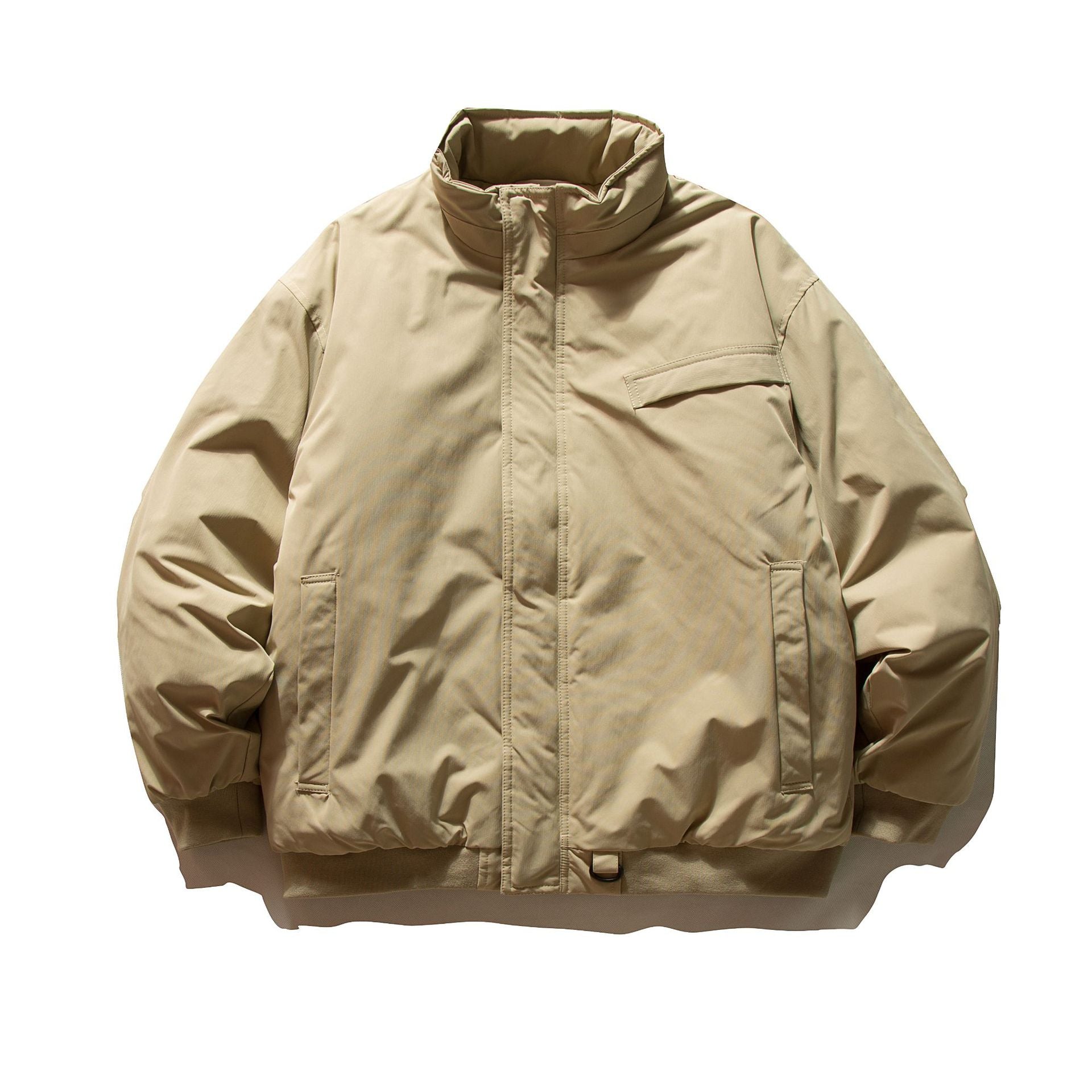 Men's Minimalist Thermal Bomber Jacket with Concealed Front Flap, High Stand Collar and Utility D-Ring Chichicherry