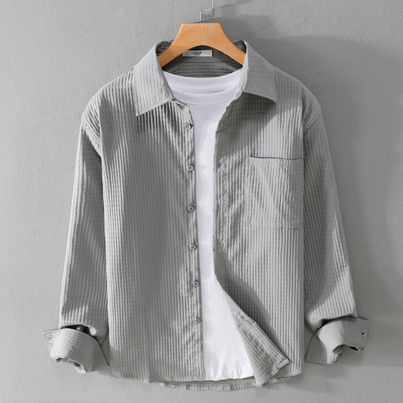 Men's Textured Waffle Structure Overshirt with Chest Pocket and Casual Fit Chichicherry