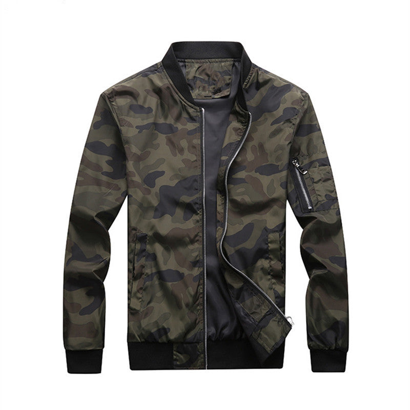 Men's Camouflage Bomber Jacket with Arm Pocket, Elastic Cuffs, and Lightweight Windbreaker Quality Chichicherry