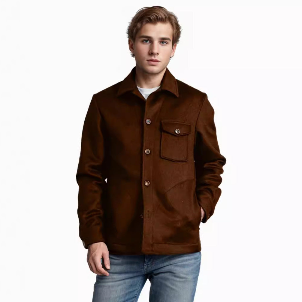 Men's wool blend work jacket with chest pocket and shirt collar Chichicherry