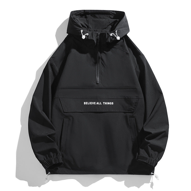 Women's hooded anorak with half zipper, kangaroo pocket & adjustable hem Chichicherry