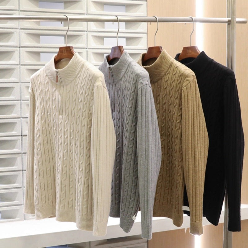 Herren Feinstrick-Pullover mit Zopfmuster und Halbzip-Stehkragen Chichicherry