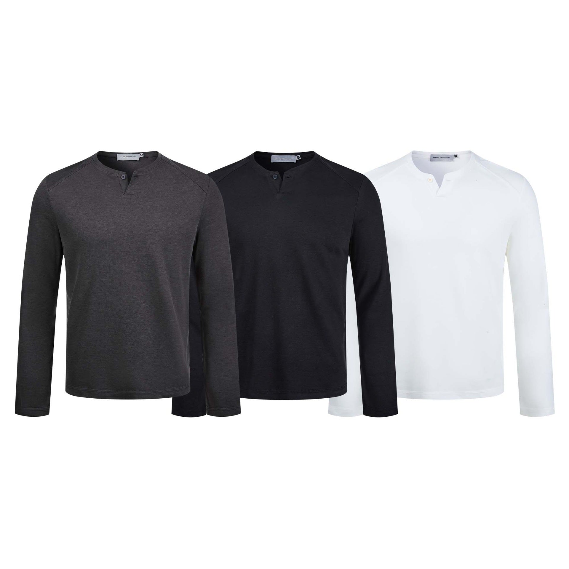 Men's fine long sleeve Henley with short button closure and raglan sleeves Chichicherry