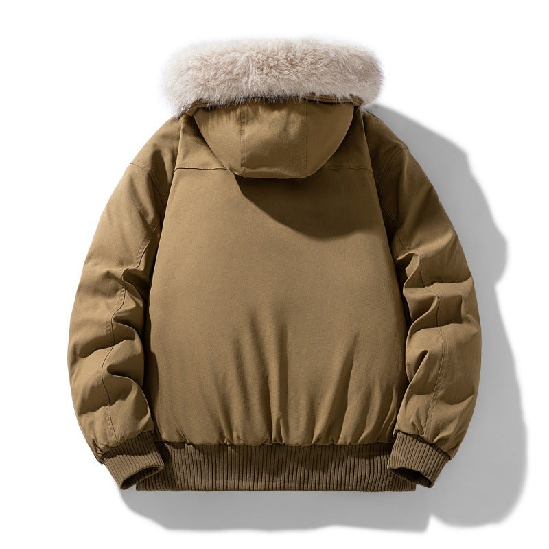 Men's Padded Winter Jacket with Faux Fur Hood, Quilted Checkered Lining and Bomber Cuffs Chichicherry