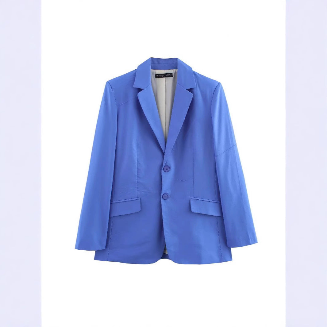 Women's Oversized Single-Breasted Blazer with Notch Lapels, Two Buttons and Flap Pockets Chichicherry