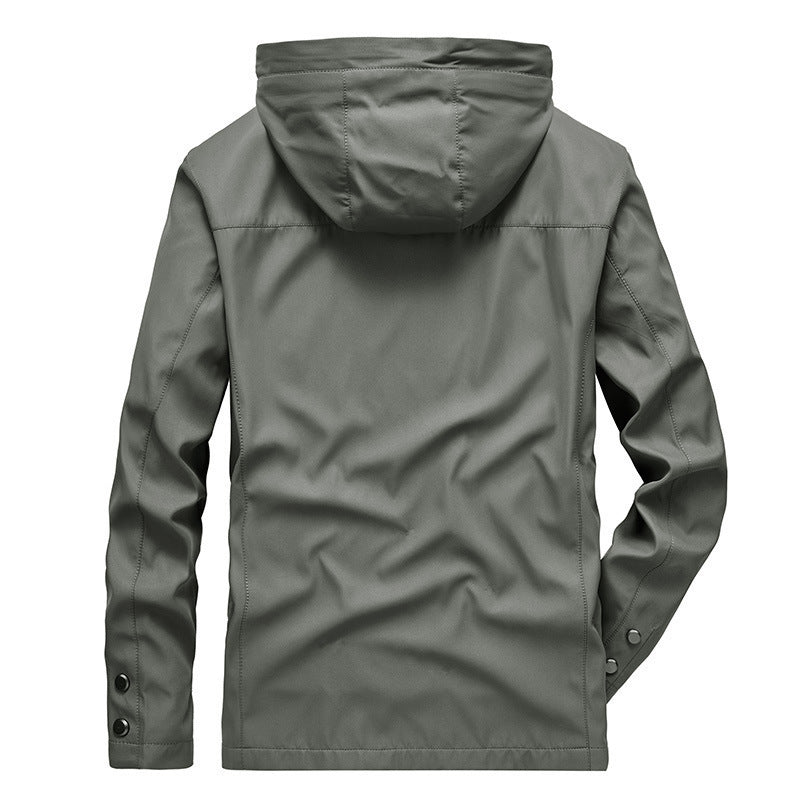 Men's lightweight water-repellent softshell jacket with hood, windproof cut, and zippered pockets Chichicherry