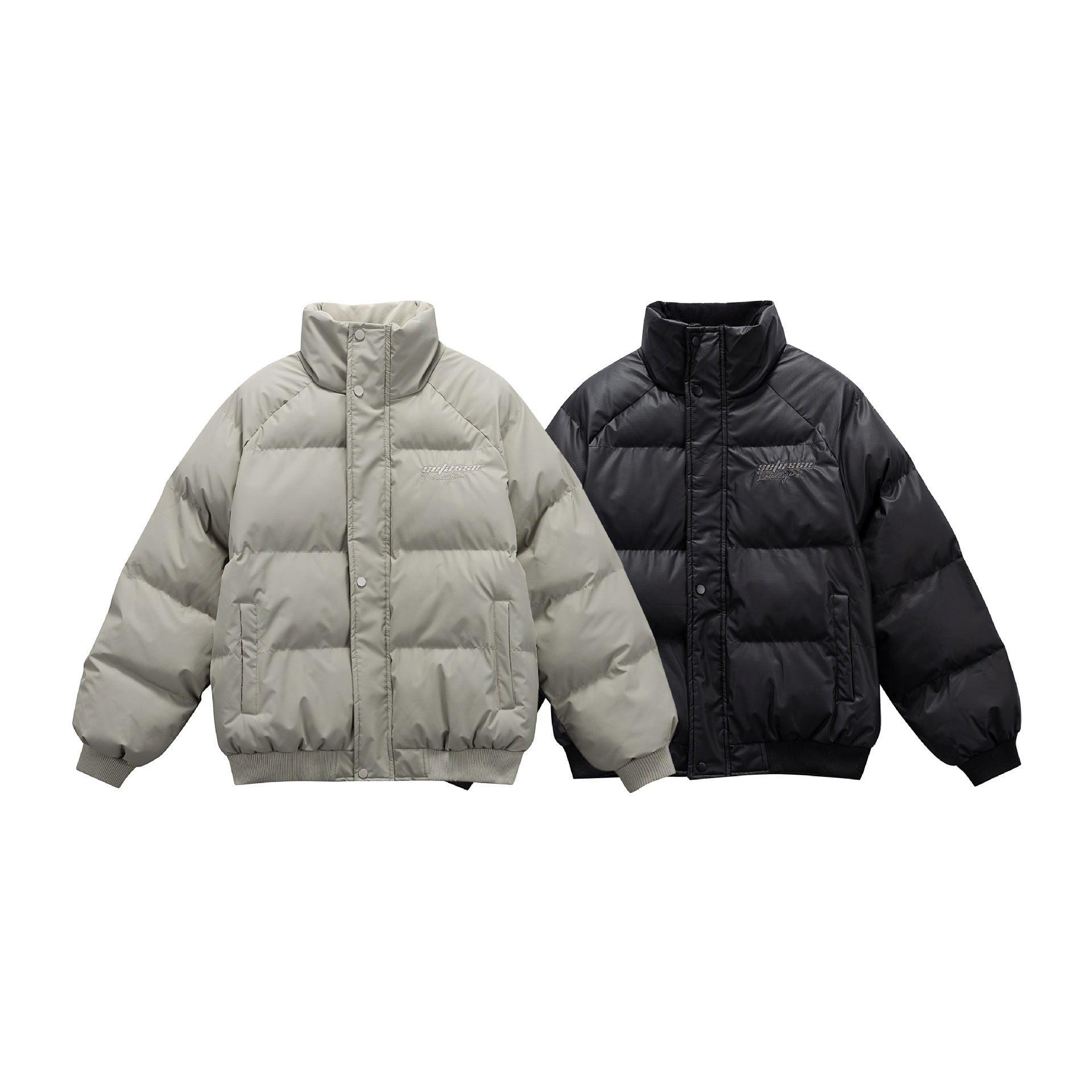 Women's Oversize Quilted Jacket with High Stand-up Collar and Ribbed Cuffs Chichicherry
