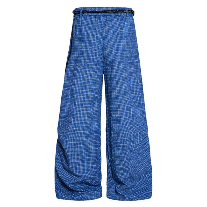 Women's wide palazzo pants with layered pleats, high waistband, and decorative cord belt Chichicherry