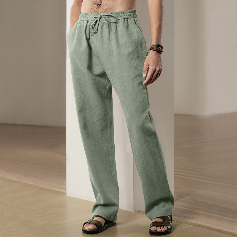 Men's Loose-Fitting Linen Pants with Drawstring and Straight Leg Chichicherry