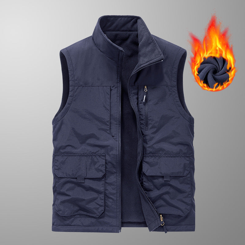 Men's quilted fleece-lined utility vest with multiple pockets and stand-up collar Chichicherry