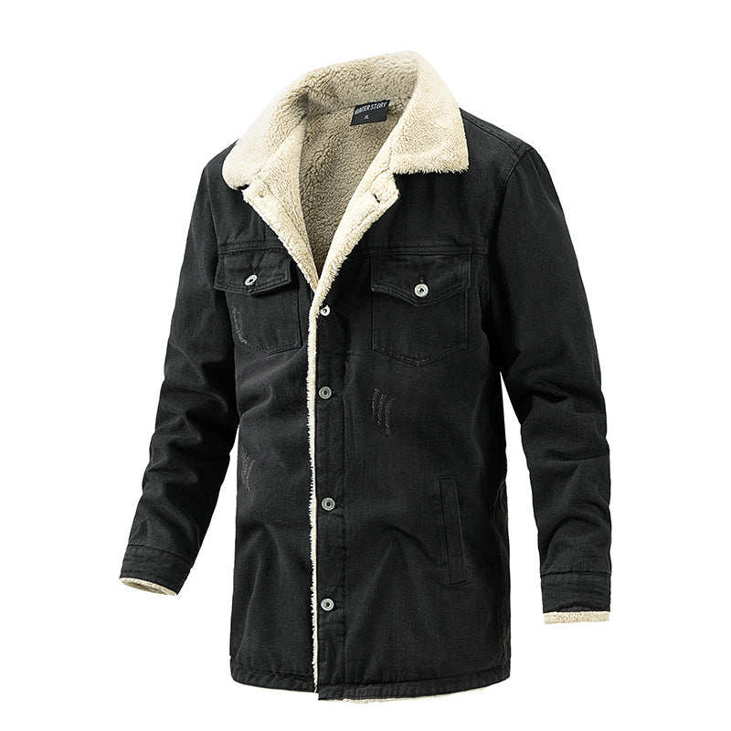 Men's Padded Denim Jacket with Sherpa Lining and Extended Outdoor Cut Chichicherry